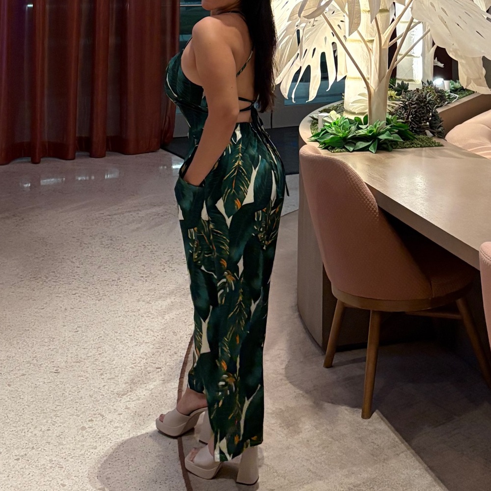 Haute Monde Green Tropical Print Jumpsuit